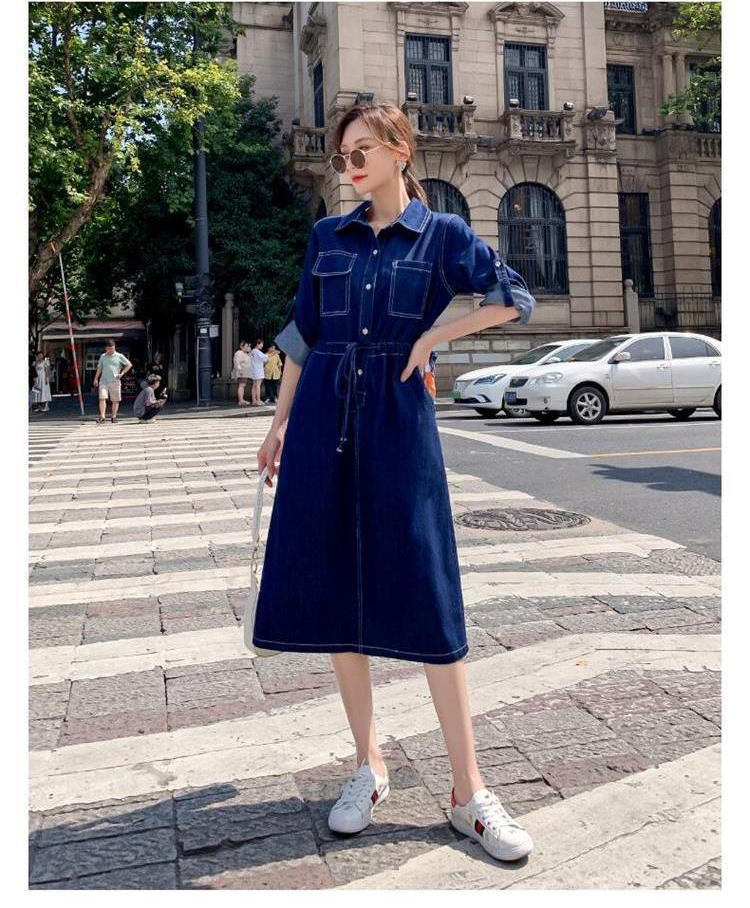 ĐẦM JEAN DENIM XÒE CỔ SƠ MI EO RÚT - N25